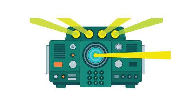 pixel art green radar transceiver with glowing yellow scan beams for retro gaming interface and military signal monitoring