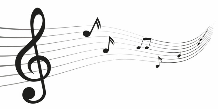 Musical Notes And Staff Black Vector Illustration On White Background