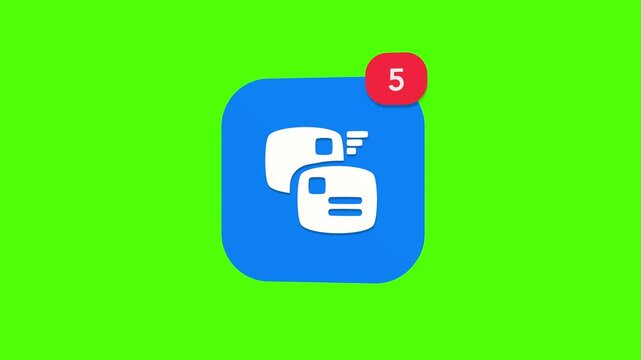 3D blue flat mailing envelope postcard with fast movement lines trailing behind notification icon popping up on green screen.