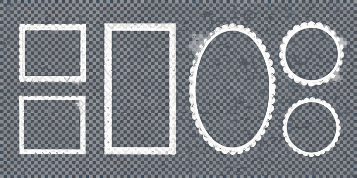 Five Frame Shapes With Rough Edges On Transparent Background