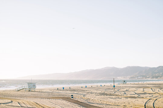 Peaceful quiet morning on a sunny Santa Monica beach