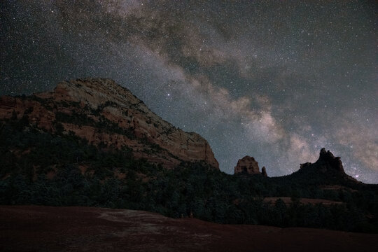 Milky Way galaxy rises over Sedona red rocks