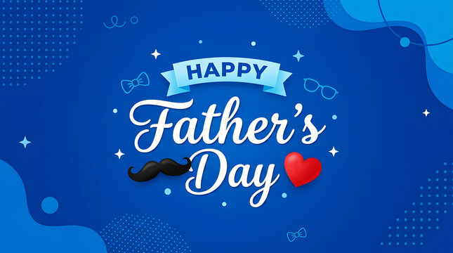 Happy Fathers Day celebration with mustache heart and bow tie graphics greeting