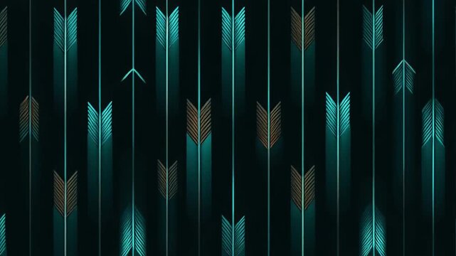 Teal and gold stylized arrows arranged vertically on a dark teal background with shadows