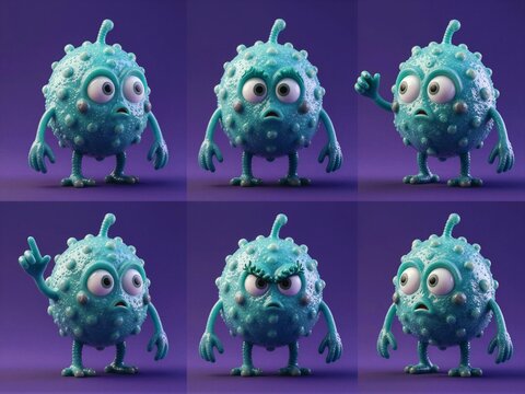 Turquoise Plankton-like Germ Six Pose Expression Sheet