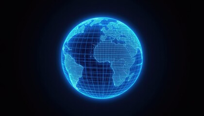 Fototapeta premium Glowing blue wireframe military drone in flight against dark background advanced technology