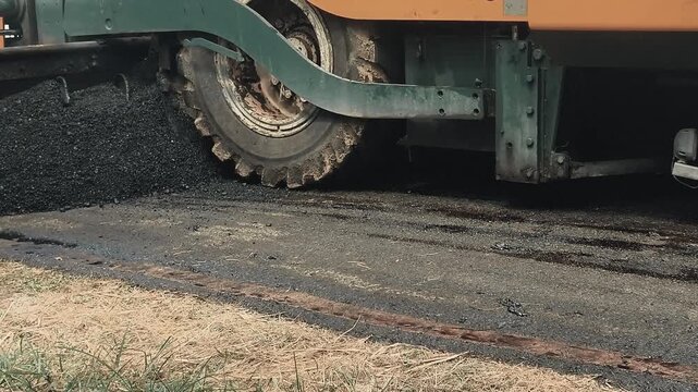The asphalt paver is laying asphalt, Chiangmai Thailand.