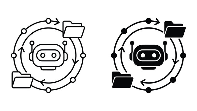 Ai chatbot circular data migration and folder processing icon set with circular