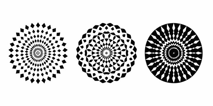 Circular Geometric Patterns Black And White Vector Illustrations
