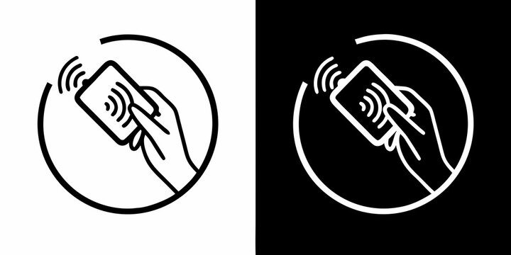 Contactless Payment Icon Line Art Style On White And Black Backgrounds
