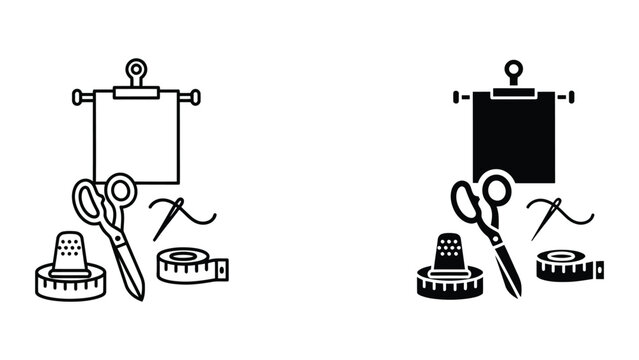 Sewing tools and fabrics vector illustration with a spool of thread