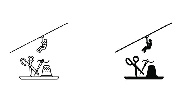 Vector illustration of person zip lining with tools