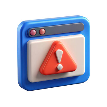 3 d browser window with warning symbol and error message on transparent background isolated on a transparent background