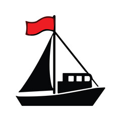 Minimalist Classic Sailing Ships Black Vector Icon © Siti
