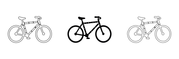 Obraz premium Simple bicycle illustrations in outline, solid, and hand-drawn styles