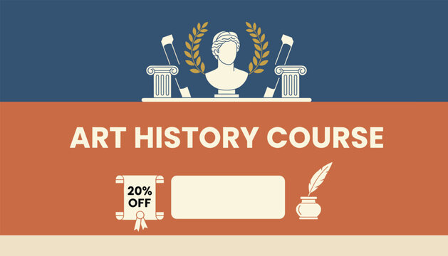 Elegant web banner for an art history course showing a classical Greek bust, laurel wreath, and historic columns.