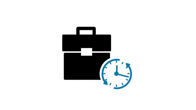 Flexible working hours concept featuring briefcase, clock, and circular arrow. Visual representation of adaptable work schedule and time management.