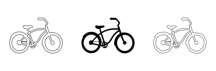 Fototapeta premium Bicycle icon set in outline, solid, and hand-drawn styles