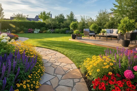 Beautiful Garden with Stone Pathway