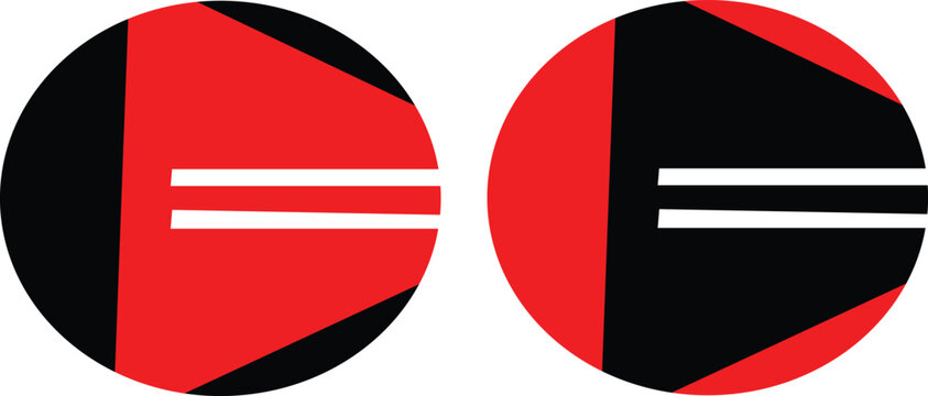 Abstract geometric circular logo design featuring bold red and black sharp shapes with parallel white lines on transparent background
