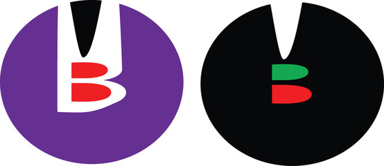 Minimalist vector graphic illustration featuring two circular logo emblems with bold letter b shapes presented on transparent background © Hamza