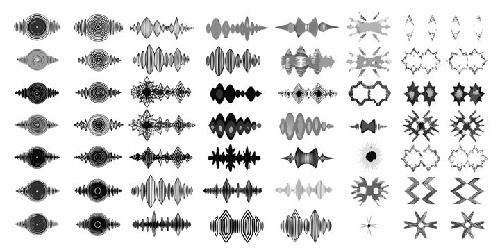 Collection Of Audio Waveform Graphs And Abstract Geometric Shapes Vector Illustration