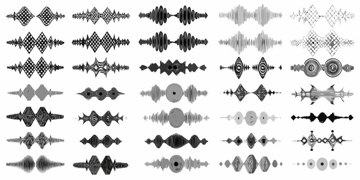 Audio Waveform Graphs Black And White Vector Illustrations Collection