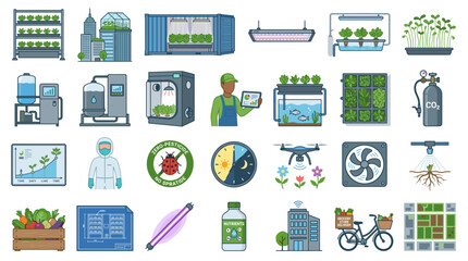 Fototapeta premium Smart Farm Supply Chain and Logistics Vector Icons