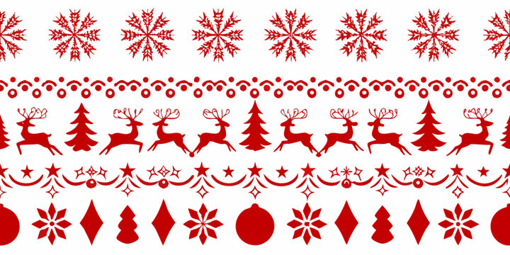 Red Nordic Ornament Pattern On White Background