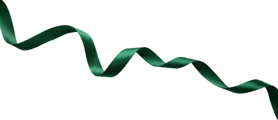 Green satin ribbon waving on transparent background.Flowing dark green ribbon cutout PNG element for Christmas and gift design © SUMMER72