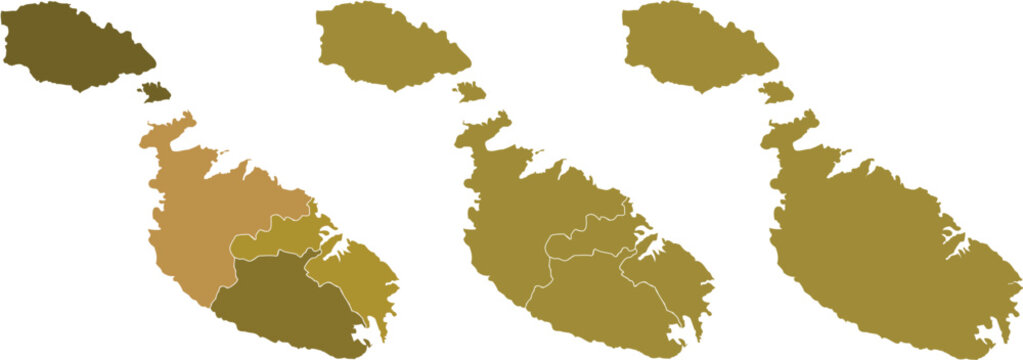 Malta country map silhouette illustration with regional borders in three earthy color tones