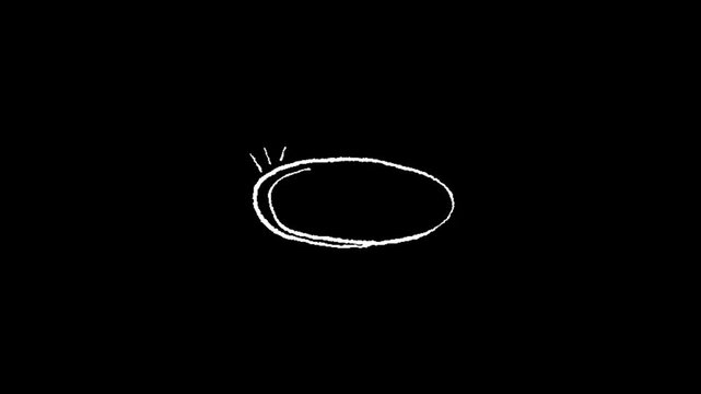 Circle a white hand drawn circle with three lines on a black background