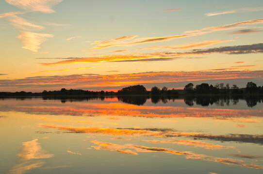 Picturesque sunset at a calm lake