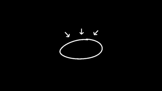 Circle a simple white hand drawn oval with three arrows on a black background