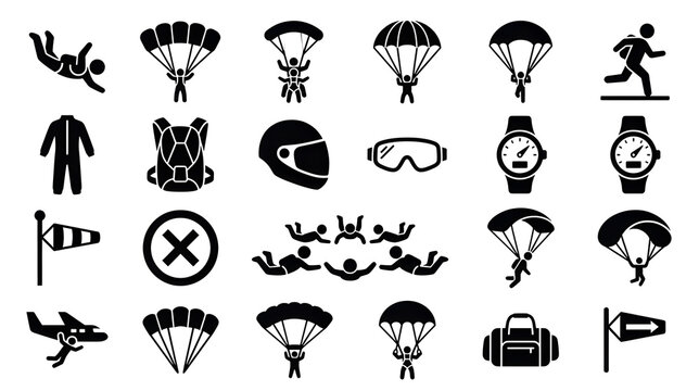 Extreme Skydiving Activity and Group Formation Icon Collection