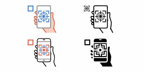 Fototapeta premium Scanning App Icon Set Flat Vector Illustrations With Hand Holding Device