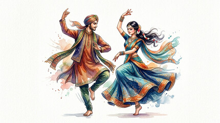 Fototapeta premium Elegant traditional dancers in vibrant colorful attire performing a cultural dance with flowing garments and expressive