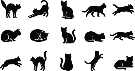 Fototapeta premium Halloween bundle black cat silhouettes for decorations and designs