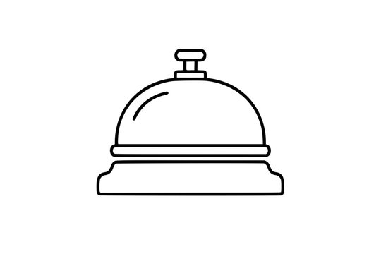 Classic hotel service bell vector icon in simple hand-drawn outline, front desk reception chime illustration for hospitality, concierge, reservation, travel, lodging and customer care