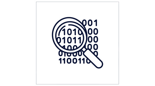 Magnifying Glass Analyzing Binary Code, Digital Data Investigation
