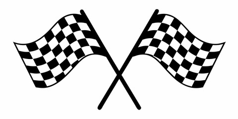 Crossed Checkered Racing Flags Black And White Silhouette Illustration © Topoti