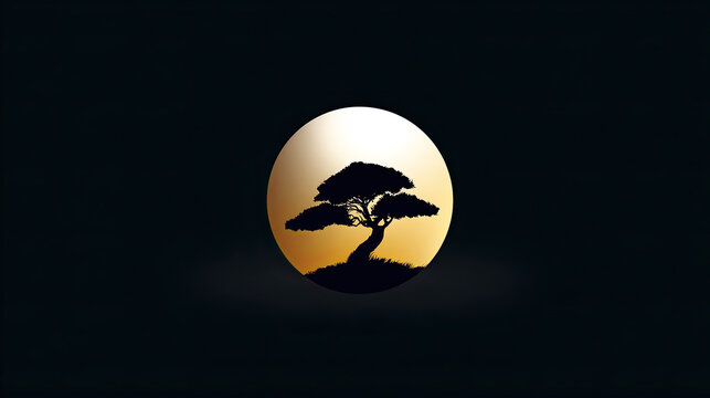 Stylized tree silhouette inside glowing golden circle