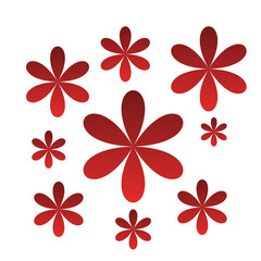 Obraz premium Red Floral Elements on Transparent Background, Abstract Flower Pattern PNG, Valentine Day Decorative Icons, Festive Red Gradient Flowers, Vector Overlay Clip Art