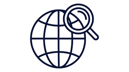 Fototapeta premium Global Search Icon, Magnifying Glass on Earth Map