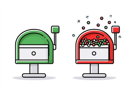 Two mailboxes show the difference between an empty mailbox that represents calm and an overflowing mailbox that shows stress and chaos.