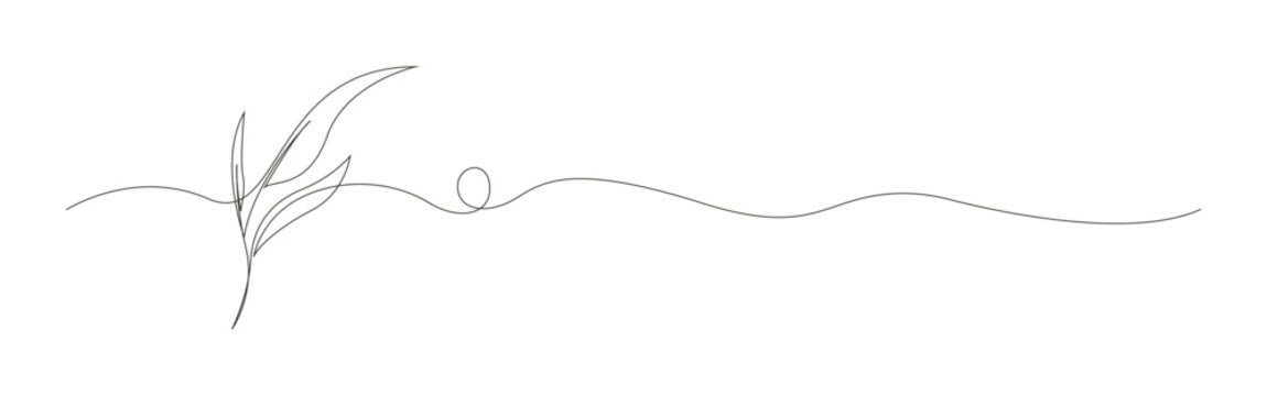 Leaves line art  minimalist continuous black ink botanical sprout drawing.