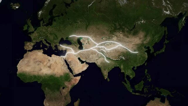 Silk Road Satellite Zoom in Map Animation