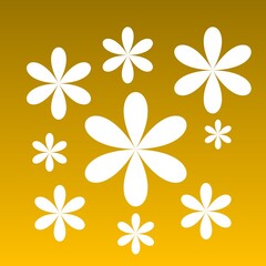 Fototapeta premium White Abstract Flowers on Mustard Yellow Background, Minimal Geometric Floral Pattern, Modern Six Petal Flower Wallpaper, Vector Style JPEG