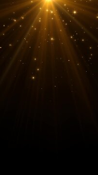 light flare golden glitter shining stars falling alpha channel animation, new year and christmas video stream isolated vertical social media motion design element
