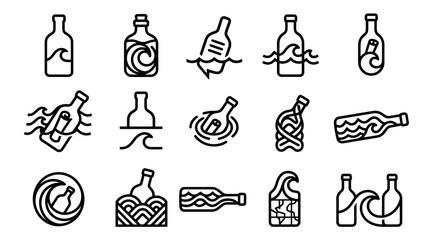 Black line art message bottles. © sri mukti